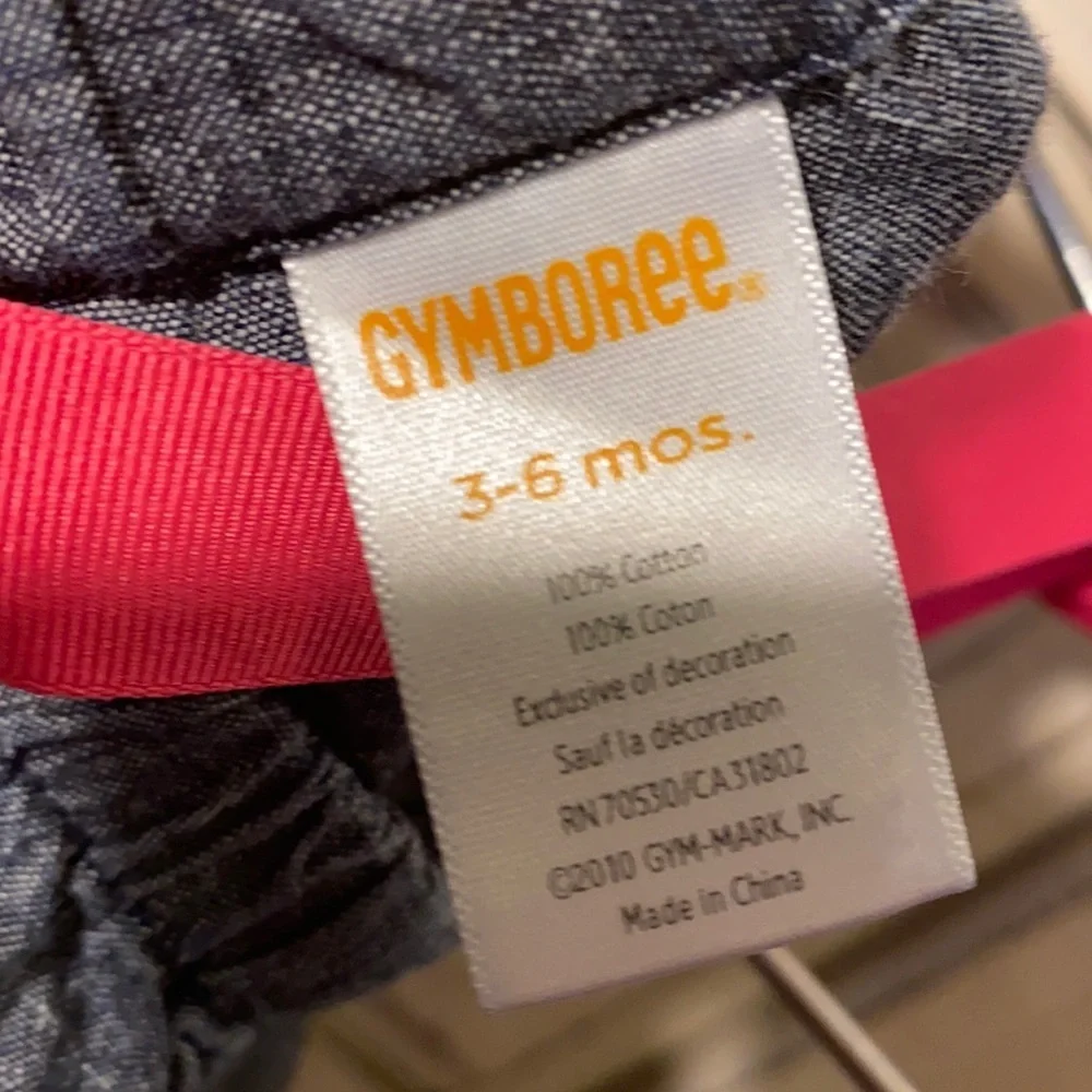 Gymboree 3-6 months blue denim romper pink ribbon​